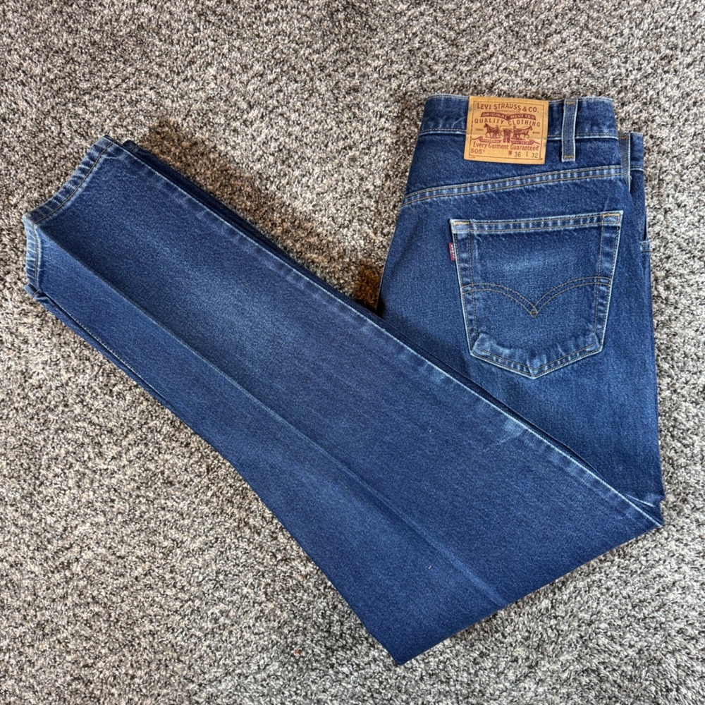 Vintage Levis 505 Mens 36x32 Starched Jeans Faded Dark Wash Straight Regular Fit